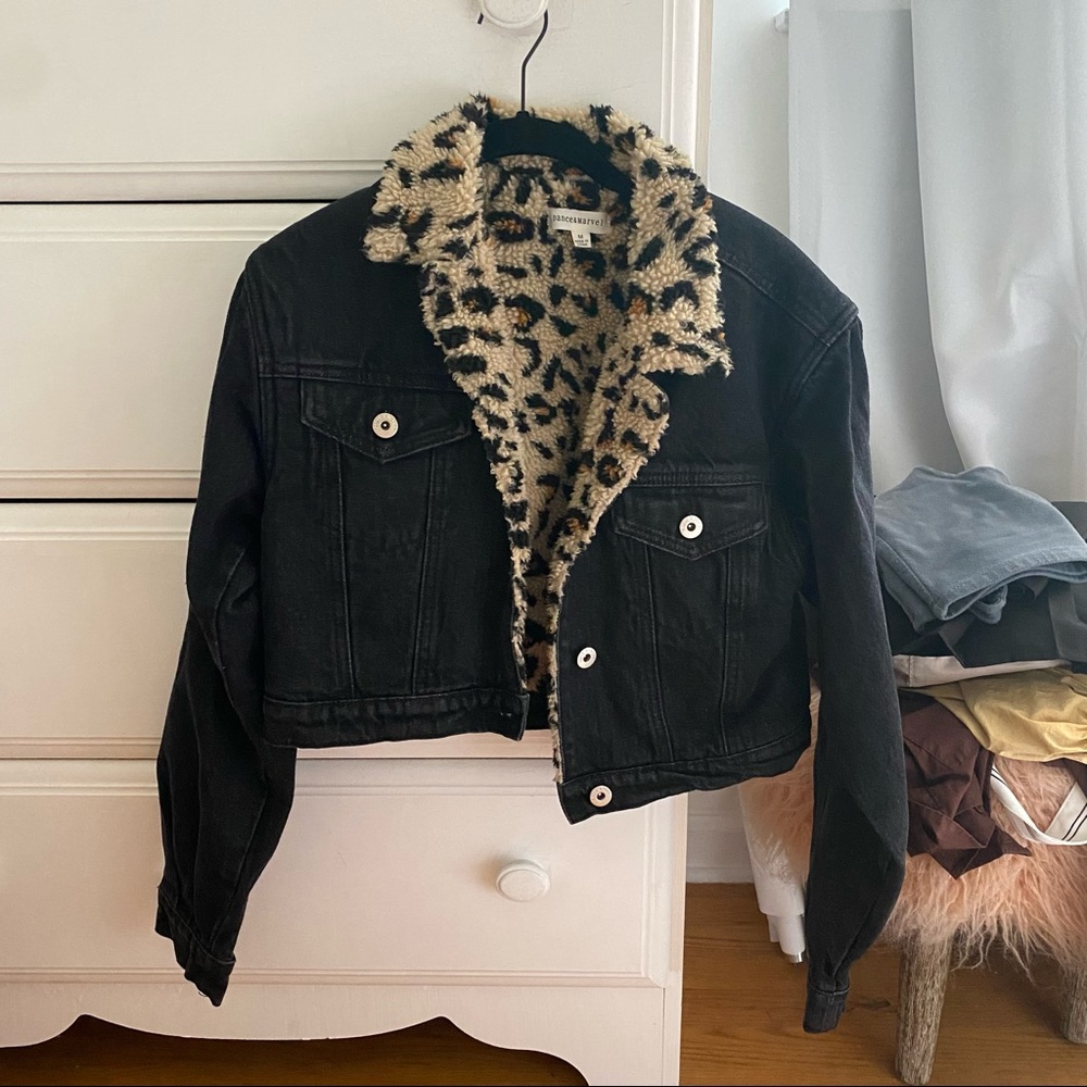 Black Denim and Leopard Fur Lined Jacket